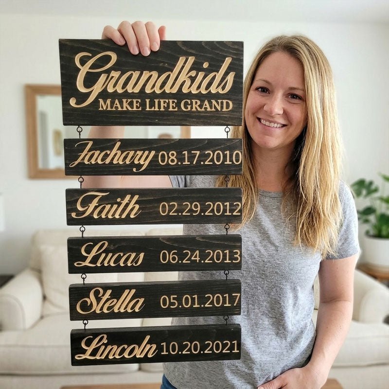 Preview-Personalized Grandkids Hanging Sign | Classic Engraved Edition - Canvasgiftco