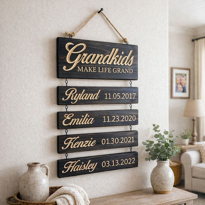 Preview-Personalized Grandkids Hanging Sign | Classic Engraved Edition - Canvasgiftco
