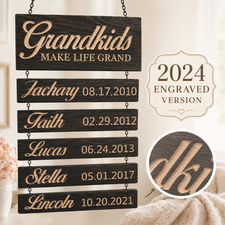 Preview-Personalized Grandkids Hanging Sign | Classic Engraved Edition - Canvasgiftco