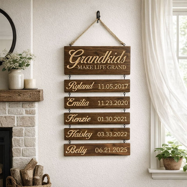 Preview-Personalized Grandkids Hanging Sign | Classic Engraved Edition - Canvasgiftco
