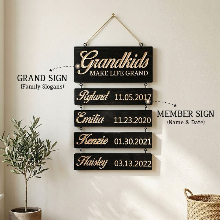 Preview-Personalized Grandkids Hanging Sign | Classic Engraved Edition - Canvasgiftco