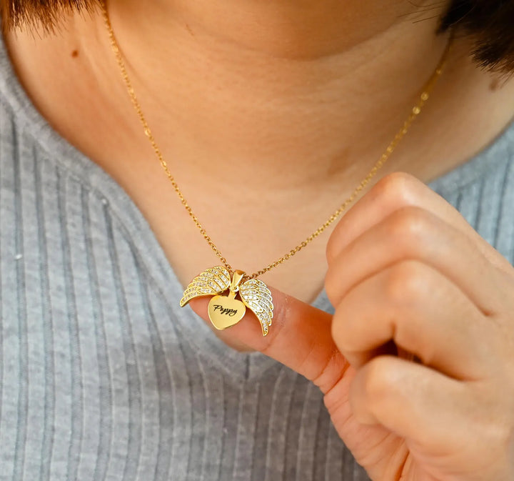 [Eternal Guardian] Angel Wings Memorial Necklace with Hidden Name