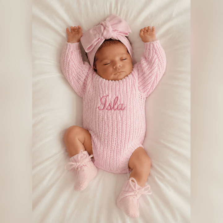 Super Chunky Knit Romper - Ballerina Pink - Canvasgiftco