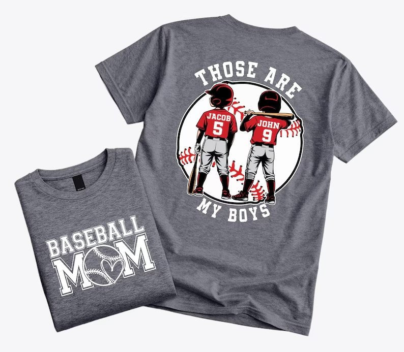 "That's My Boys" Custom Baseball Mom Shirt – Personalized with Kids' Names & Numbers - Canvasgiftco