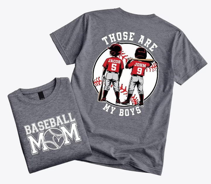 "That's My Boys" Custom Baseball Mom Shirt – Personalized with Kids' Names & Numbers - Canvasgiftco