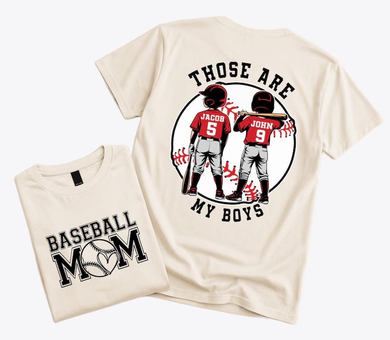 "That's My Boys" Custom Baseball Mom Shirt – Personalized with Kids' Names & Numbers - Canvasgiftco