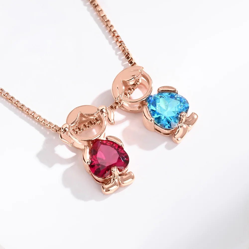 Vintage 80s Boy & Girl Charm Sterling Silver Pendant Necklace - Mother's Day Birthday Gift - Canvasgiftco