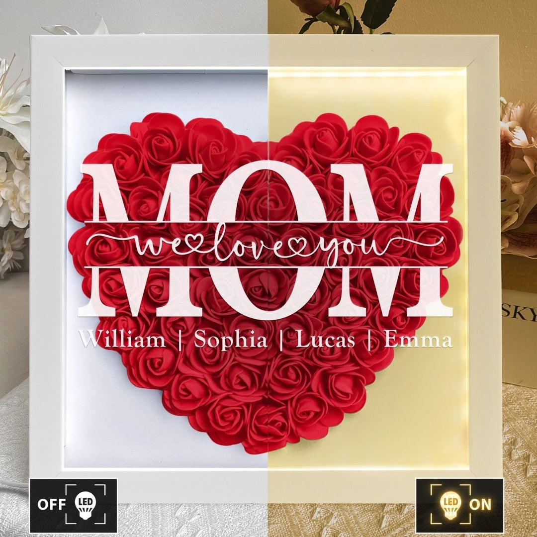 We Love You Mom - Personalized Flower Shadow Box With LED Light - Canvasgiftco