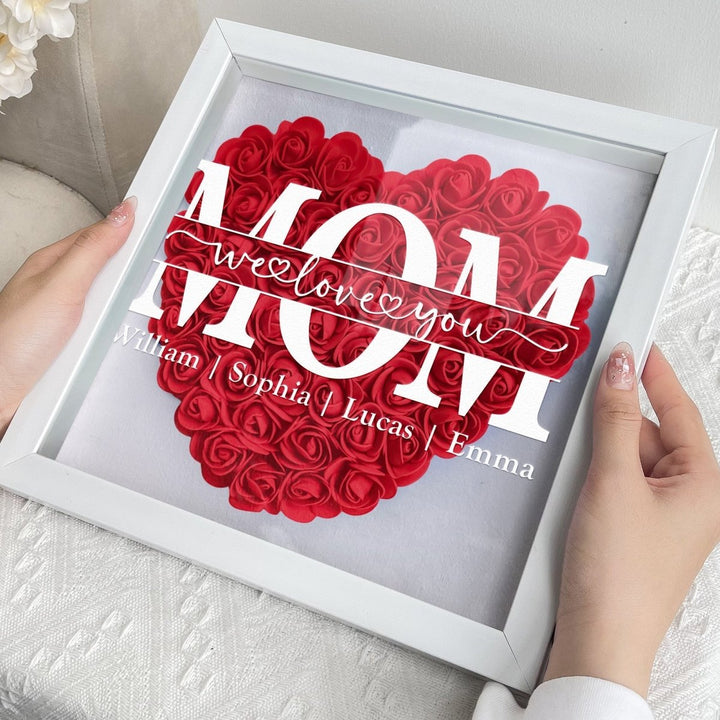 We Love You Mom - Personalized Flower Shadow Box With LED Light - Canvasgiftco
