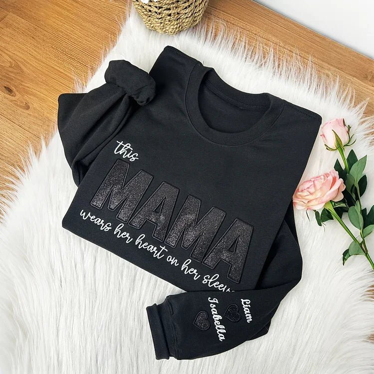 Wear your love on your body – Custom embroidered glittery vinyl mom sweatshirt - Canvasgiftco