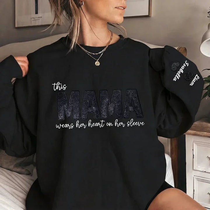 Wear your love on your body – Custom embroidered glittery vinyl mom sweatshirt - Canvasgiftco