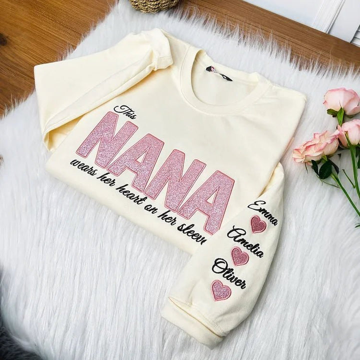 Wear your love on your body – Custom embroidered glittery vinyl mom sweatshirt - Canvasgiftco