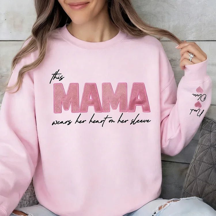 Wear your love on your body – Custom embroidered glittery vinyl mom sweatshirt - Canvasgiftco