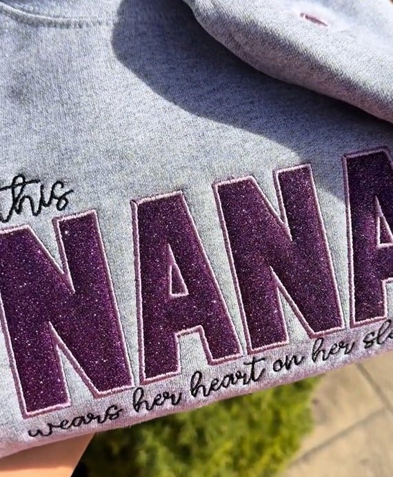 Wear your love on your body – Custom embroidered glittery vinyl mom sweatshirt - Canvasgiftco