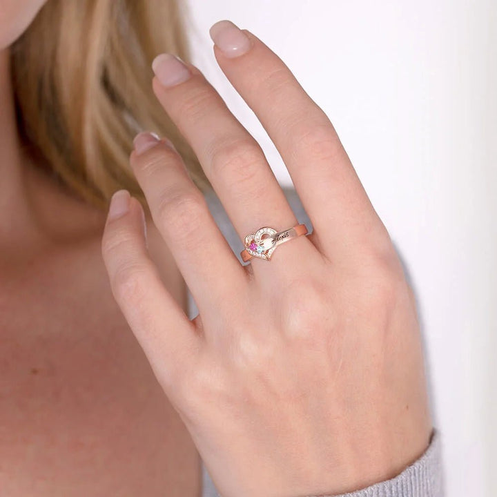 Where Hearts Meet, Love Gleams In Every Stone - Personalized 1 - 8 Birthstones Heart Family Ring - Canvasgiftco