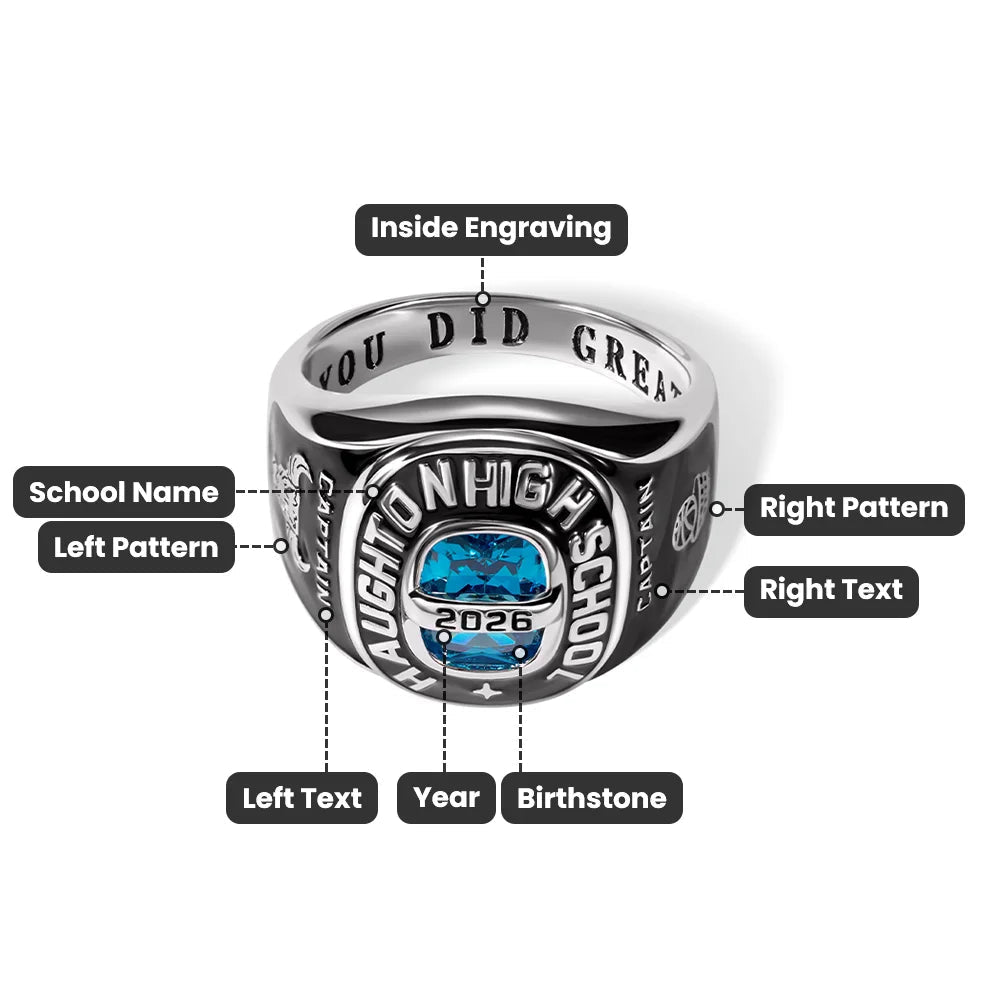 Your Grad Story, Stuck in Stone - Custom Birthstone Class Ring Engraved School Name - Gift for High School/University Graduates - Canvasgiftco