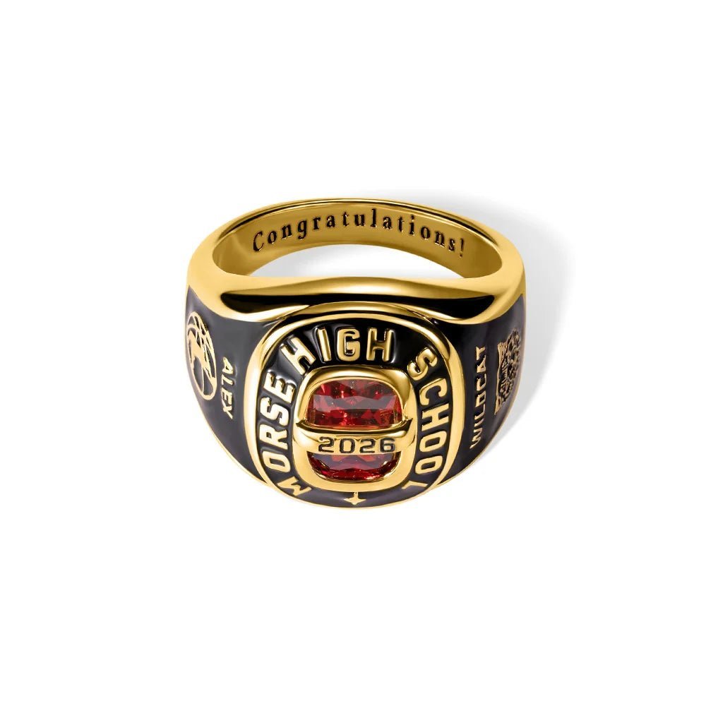 Your Grad Story, Stuck in Stone - Custom Birthstone Class Ring Engraved School Name - Gift for High School/University Graduates - Canvasgiftco