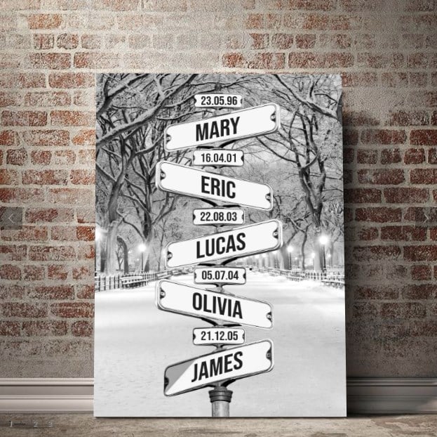 Personalized Canvas Wall Art "Date of birth of children" Snowing Central Park