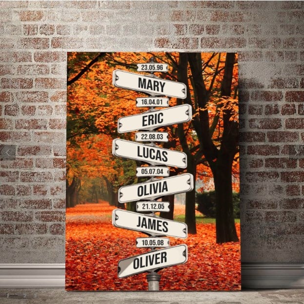 Personalized Canvas Wall Art "Date of birth of children" Autumn