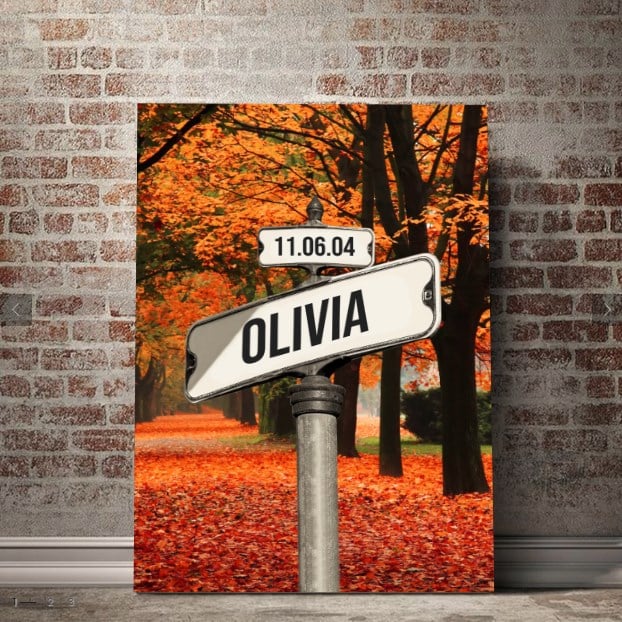 Personalized Canvas Wall Art "Date of birth of children" Autumn