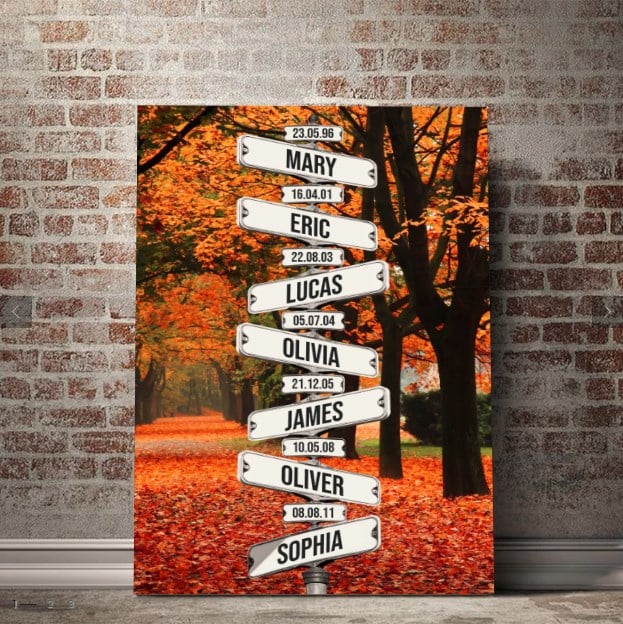 Personalized Canvas Wall Art "Date of birth of children" Autumn