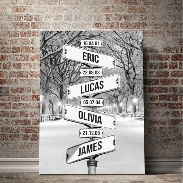 Personalized Canvas Wall Art "Date of birth of children" Snowing Central Park