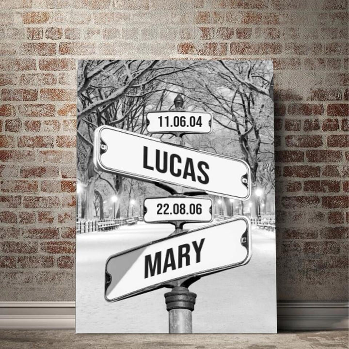 Personalized Canvas Wall Art "Date of birth of children" Snowing Central Park