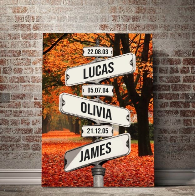 Personalized Canvas Wall Art "Date of birth of children" Autumn