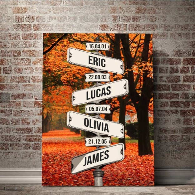 Personalized Canvas Wall Art "Date of birth of children" Autumn