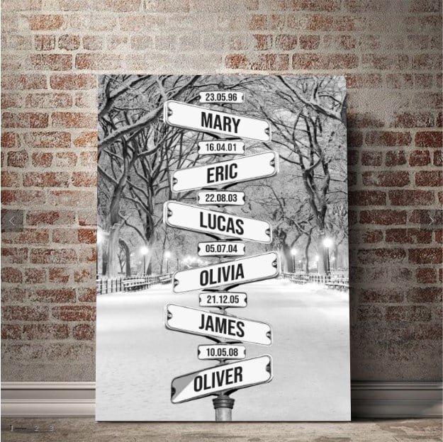 Personalized Canvas Wall Art "Date of birth of children" Snowing Central Park