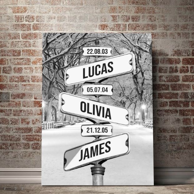 Personalized Canvas Wall Art "Date of birth of children" Snowing Central Park - Canvasgiftco