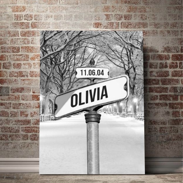 Personalized Canvas Wall Art "Date of birth of children" Snowing Central Park - Canvasgiftco